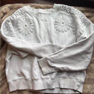 American Eagle White Crochet Crewneck